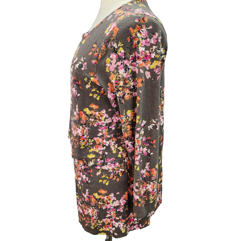 J. Jill Tunic Blouse Women's LARGE Petite Layered Brown Floral Top Career Casual - Picture 4 of 15